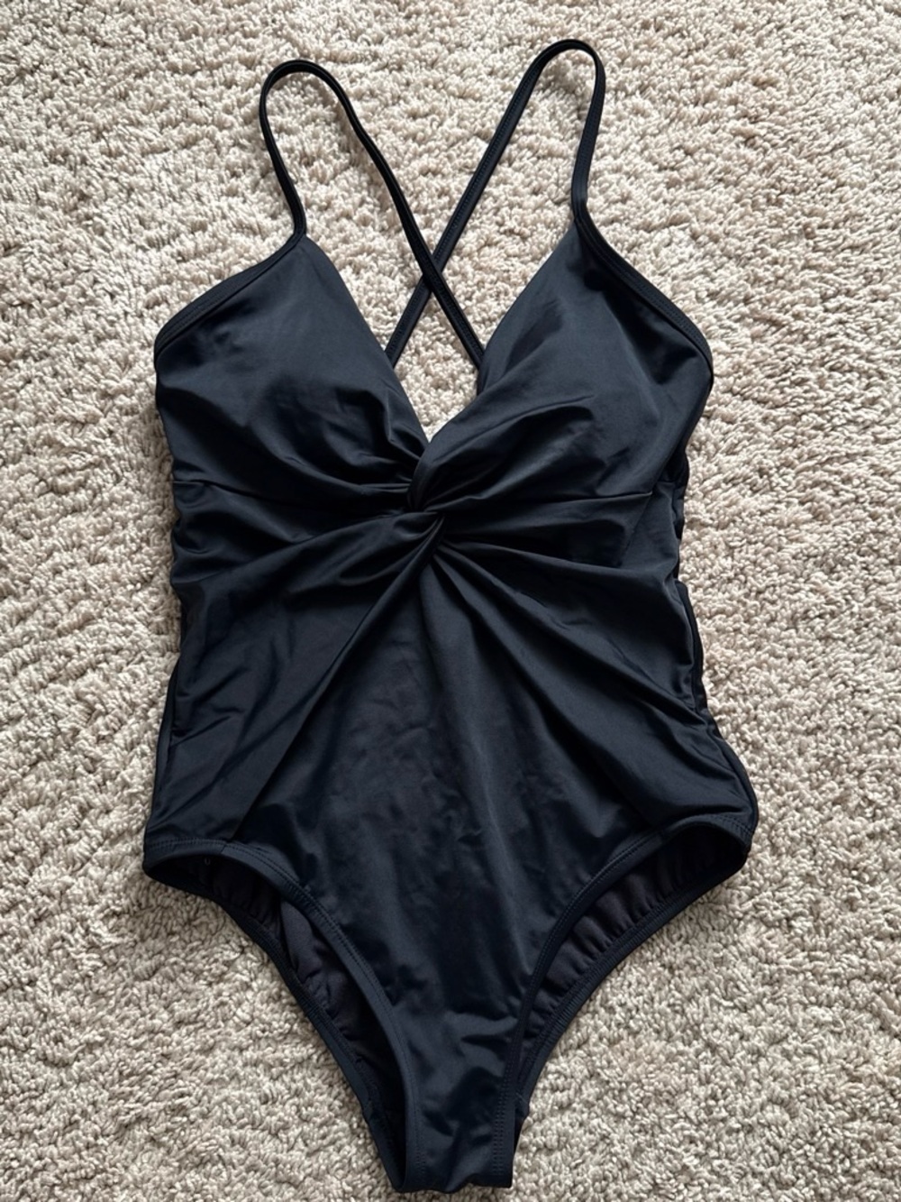 Time and Tru Black Twist-Front One-Piece Swimsuit
